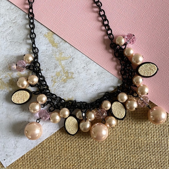 Necklace Faux Pearl Bead Metal Bohemian Gypsy Statement Pink - Picture 1 of 2